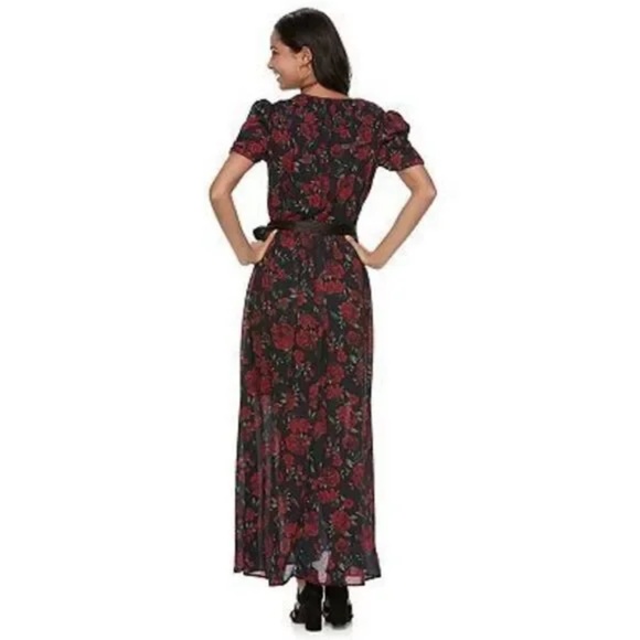 Disney Pixar Coco Rose Print Black/Red Maxi Dress W/Slit Size L - Picture 9 of 14